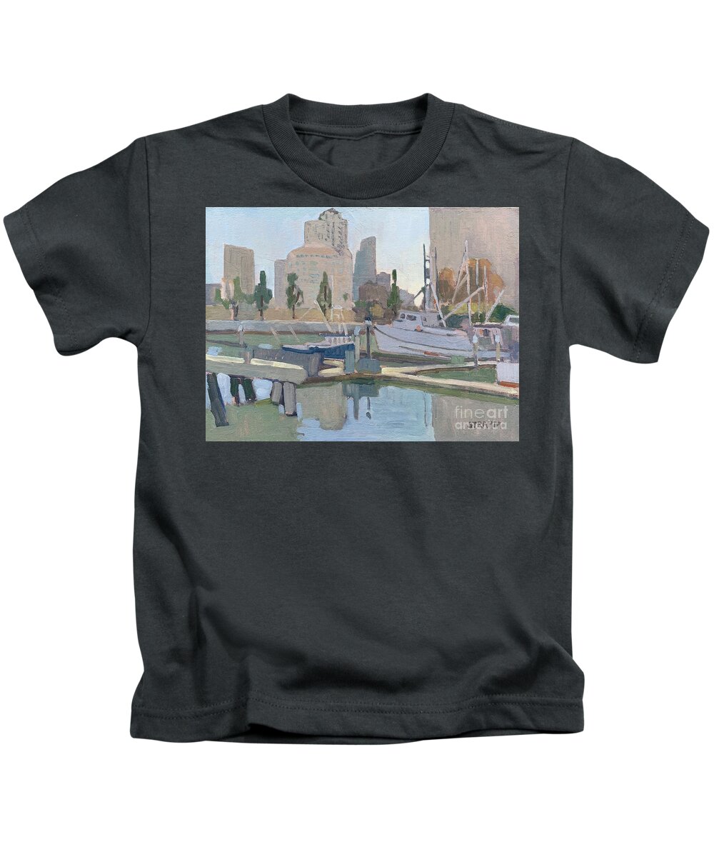 Fishing Boats Kids T-Shirt featuring the painting Downtown San Diego Tuna Harbor by Paul Strahm