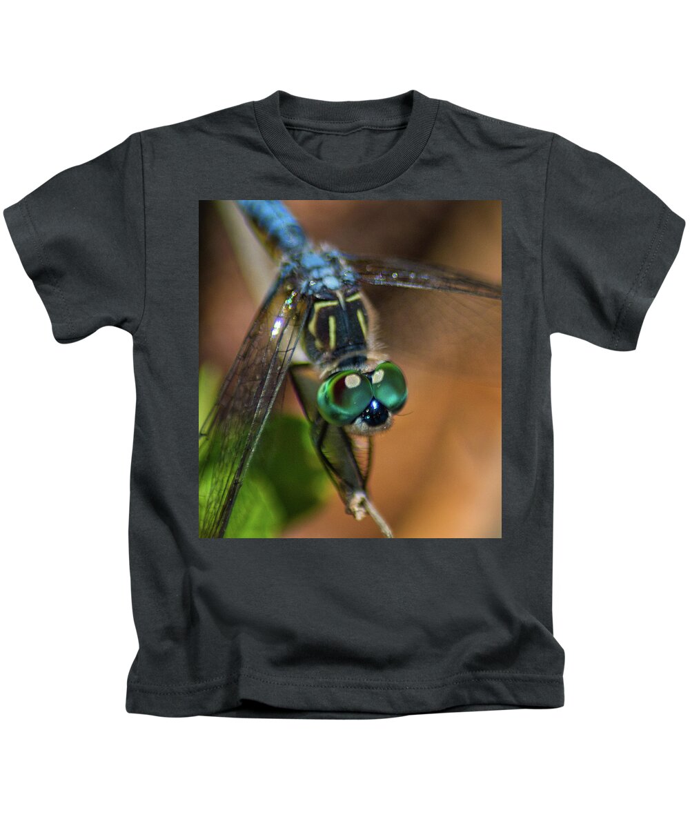 Insect Kids T-Shirt featuring the photograph Dragonfly Macro Photo by Portia Olaughlin