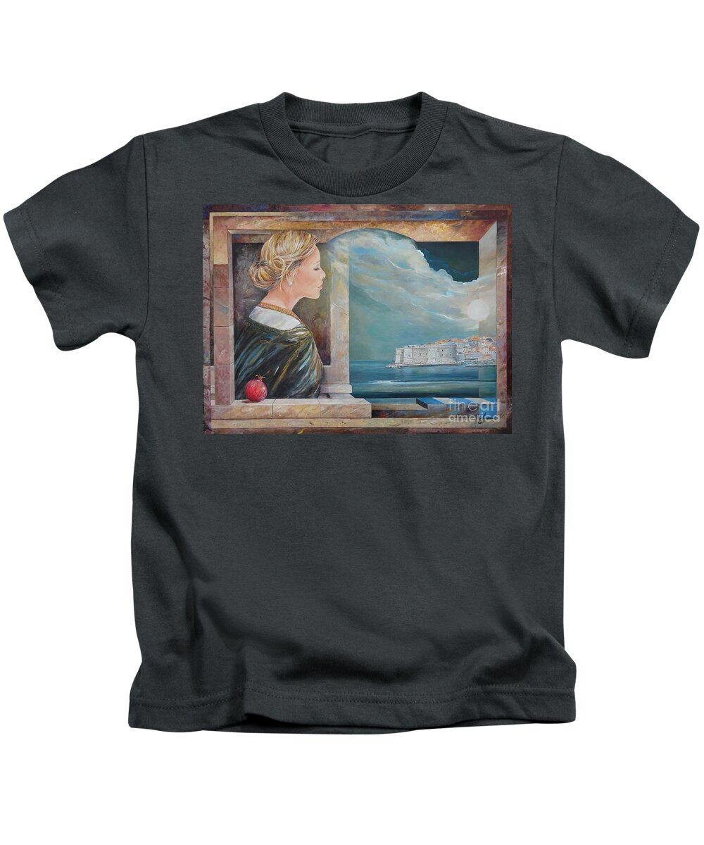 Original Painting Of Dubrovnik Kids T-Shirt featuring the painting Dubrovnik On My Mind by Sinisa Saratlic