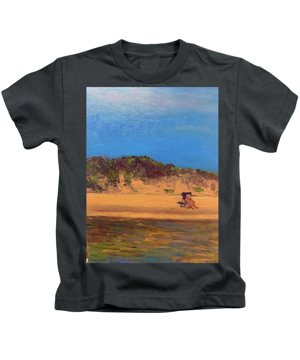 Cape Cod Wellfleet Beach Kids T-Shirt featuring the painting Duck Harbor by Beth Riso