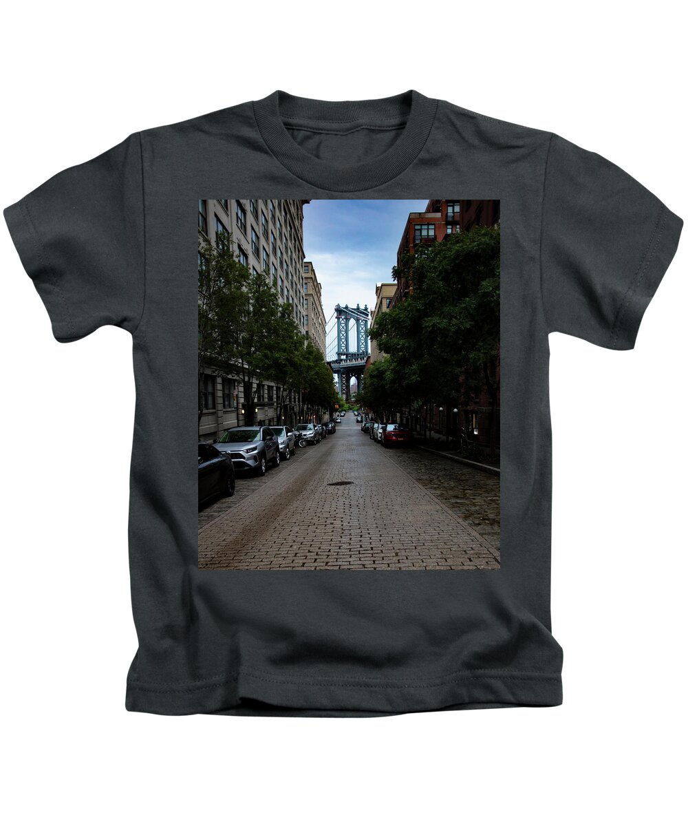 New York City Kids T-Shirt featuring the photograph Dumbo Bridge by Marlo Horne