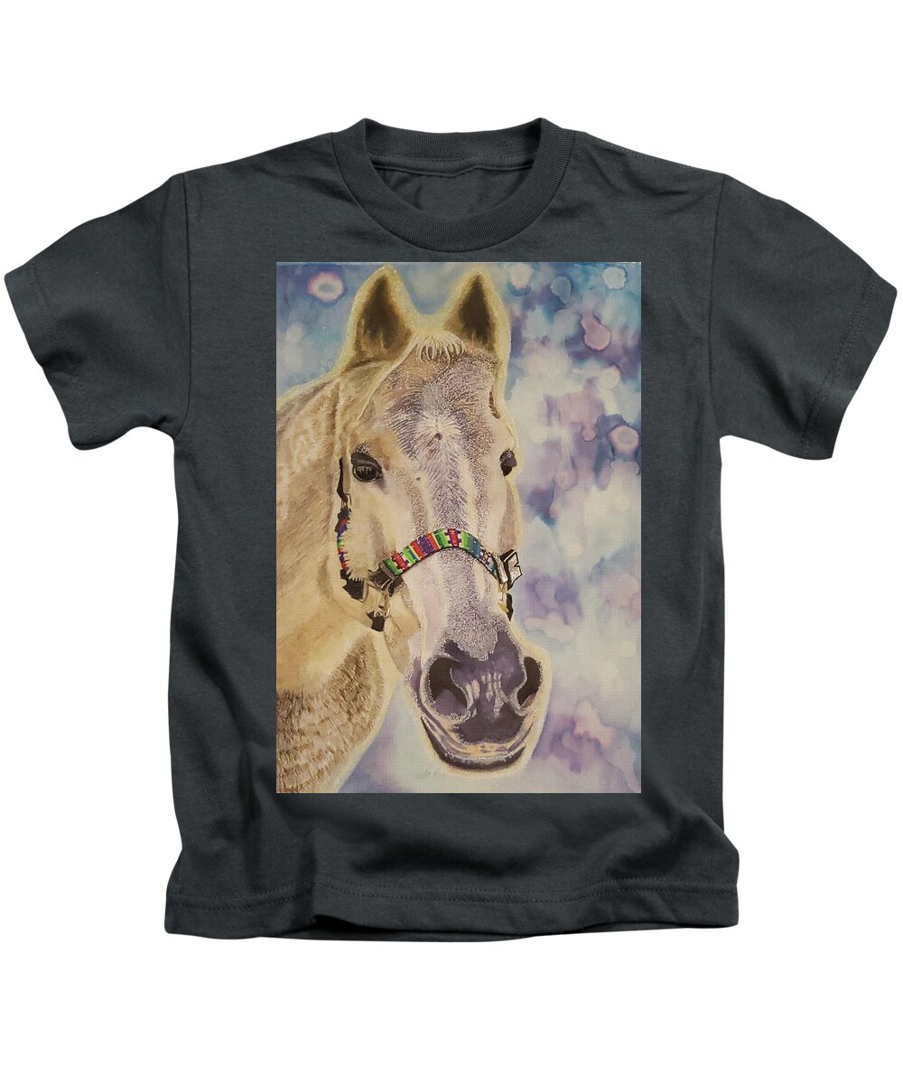 Horse Kids T-Shirt featuring the painting Dylan by Equus Artisan