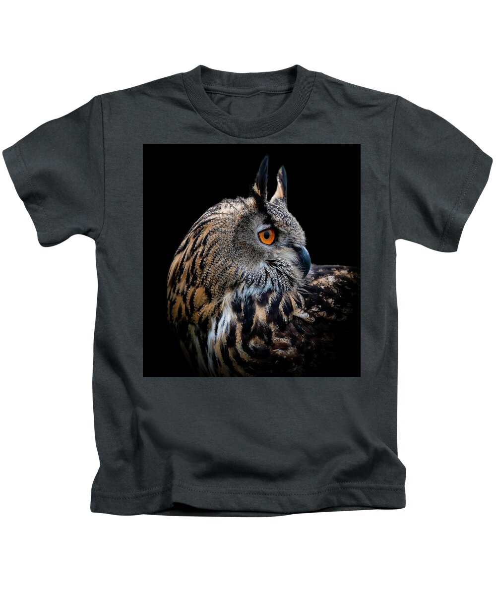 Kids T-Shirt featuring the digital art Eagle Owl Portrait by Marjolein Van Middelkoop
