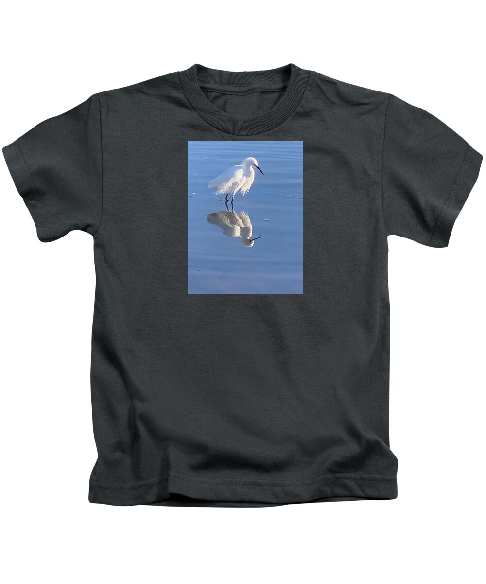 Ocean Kids T-Shirt featuring the photograph Egret Reflection by Sandy Rakowitz