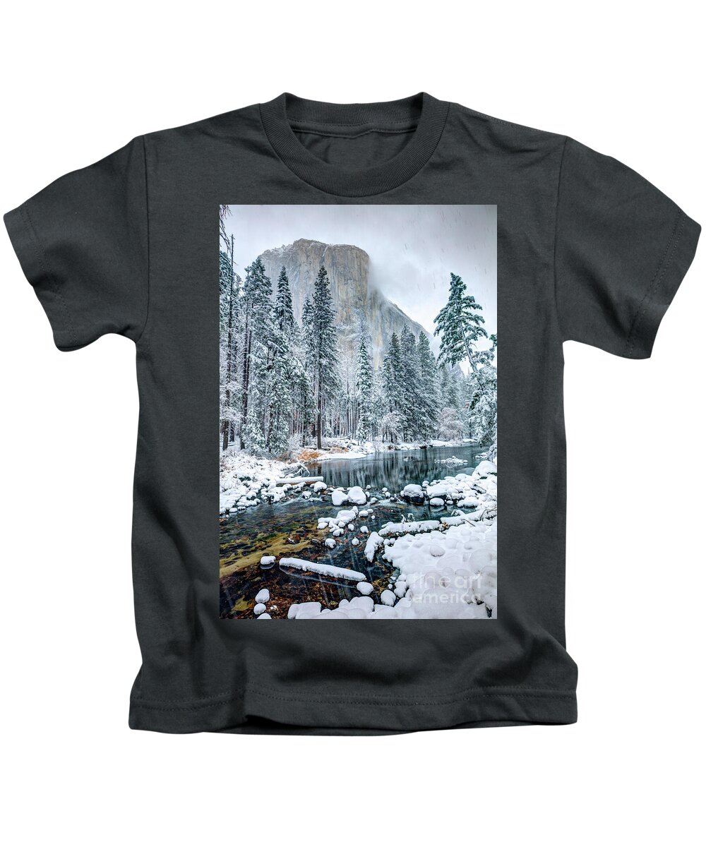 El Capitan And The Merced River In Yosemite National Park Kids T-Shirt featuring the photograph El Capitan and The Merced River in Yosemite National Park by Dustin K Ryan