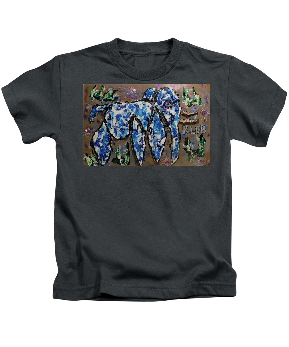 Mammoth Kids T-Shirt featuring the mixed media Elektrolized Wooly Mammoth Grazing On The Plain by Kevin OBrien