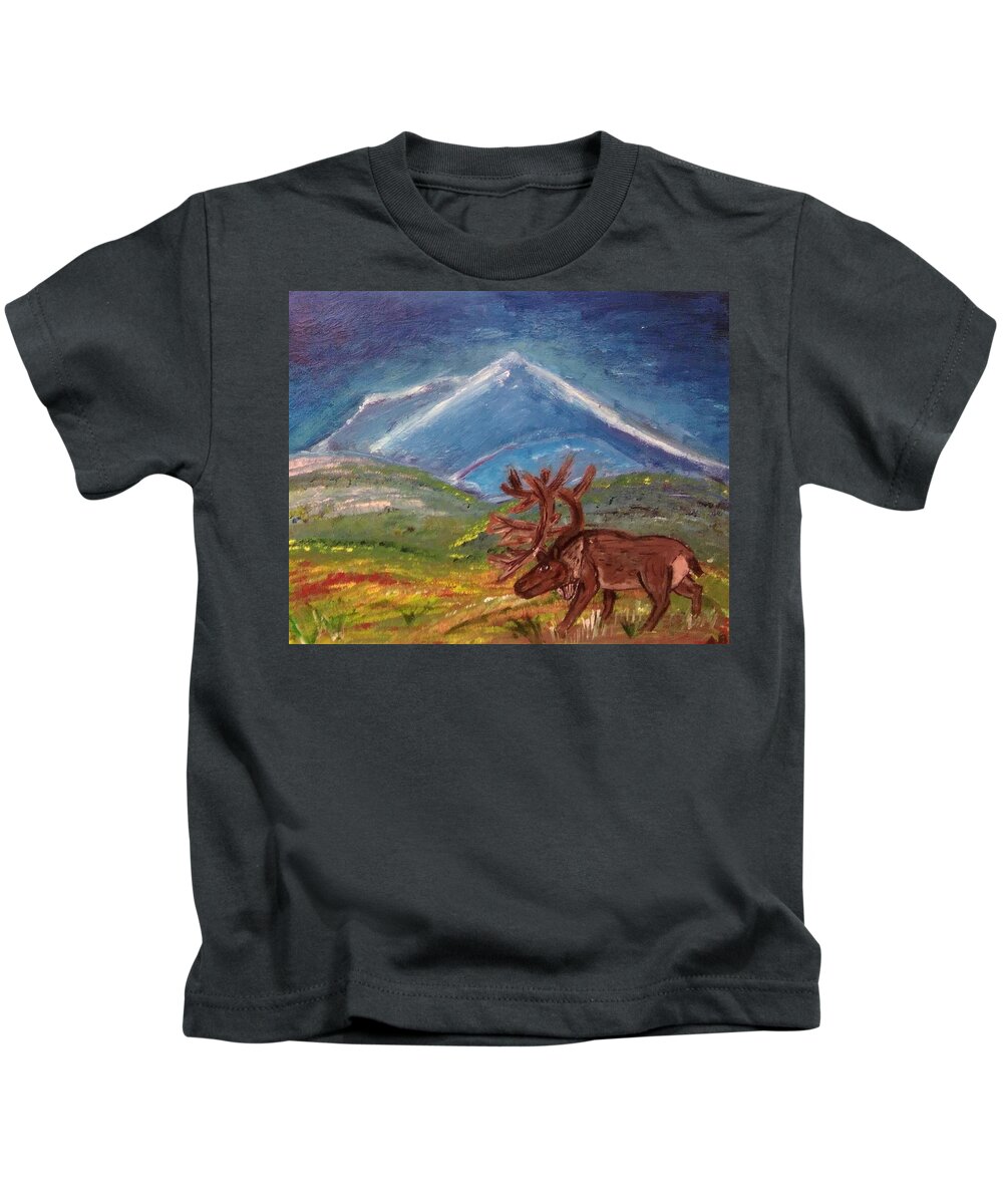 Elk Kids T-Shirt featuring the painting Elk Mountain by Andrew Blitman
