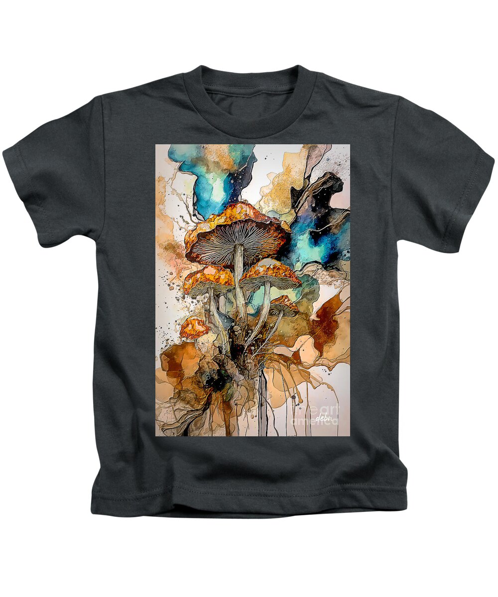 Mushrooms Kids T-Shirt featuring the digital art Embossed Mushrooms by Deb Nakano