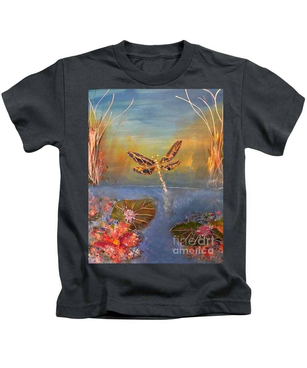 Dragonfly Kids T-Shirt featuring the painting Emergence by Kathy Bee