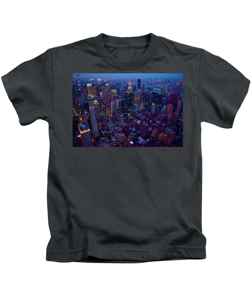City Kids T-Shirt featuring the photograph Sunset@Manhattan Midtown Skyscrapers II by Bnte Creations