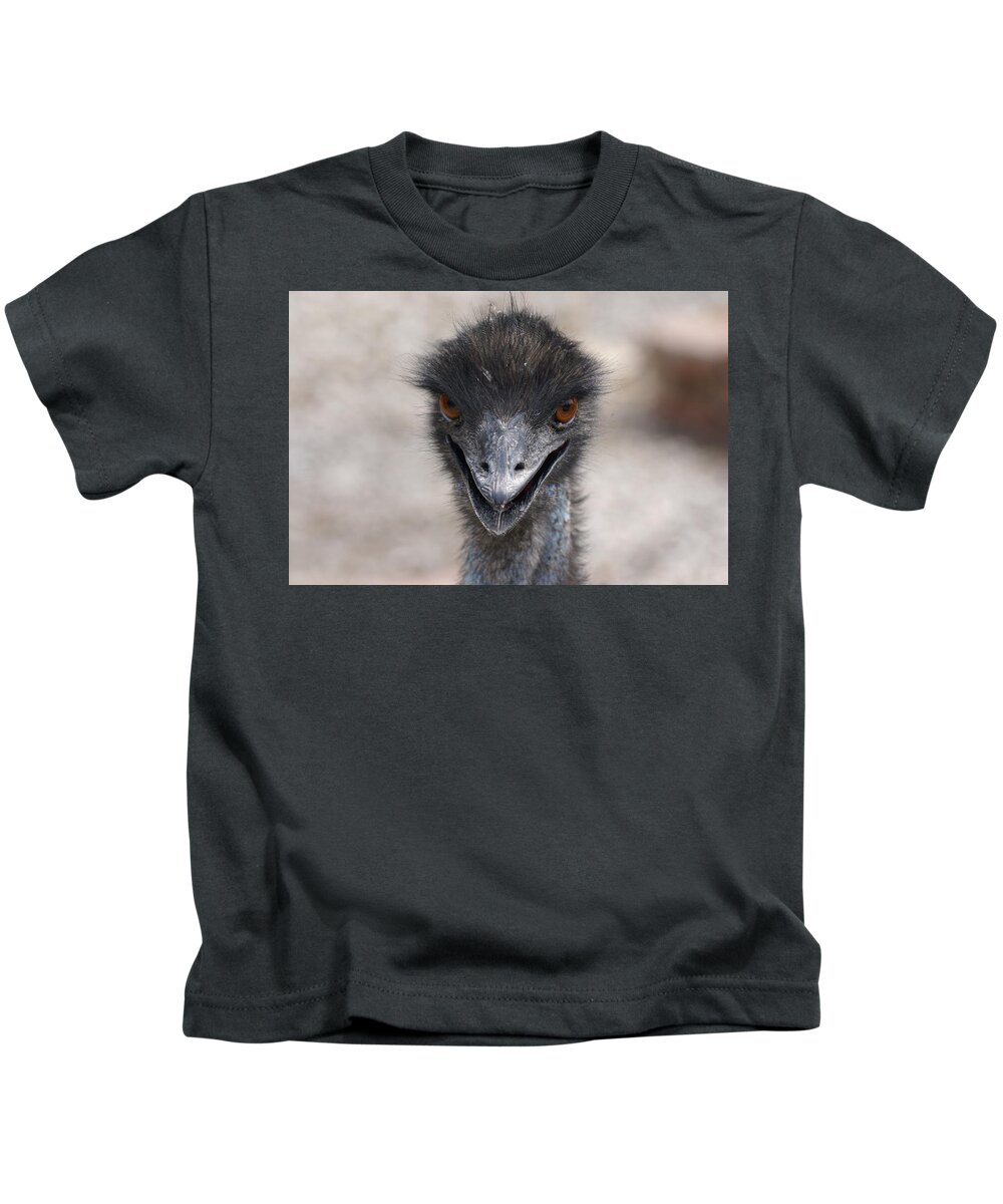  Kids T-Shirt featuring the photograph Emu Gaze by Heather E Harman