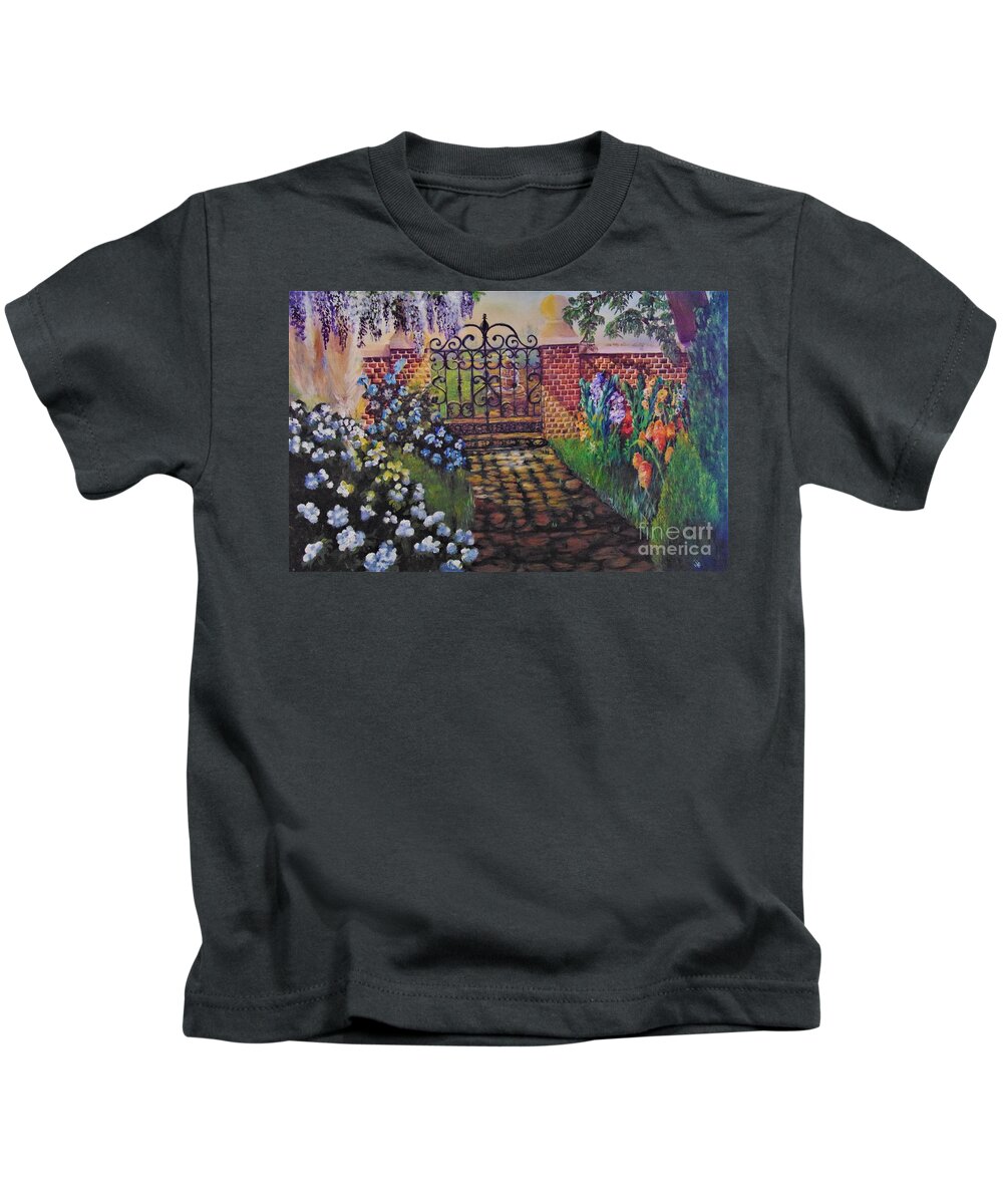 Garden Kids T-Shirt featuring the painting English Garden by Saundra Johnson