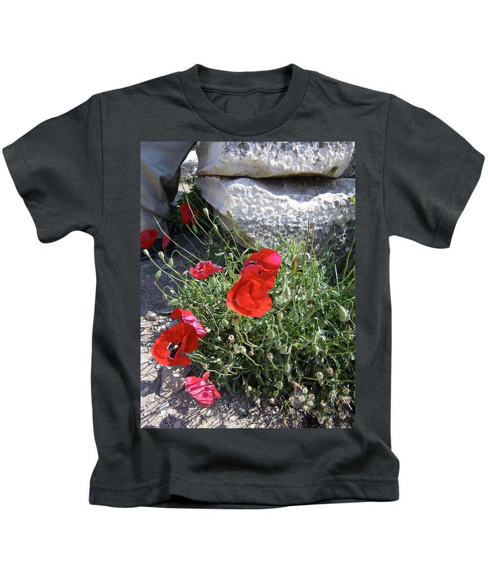 Poppies Kids T-Shirt featuring the photograph Ephesus poppies by Lisa Mutch