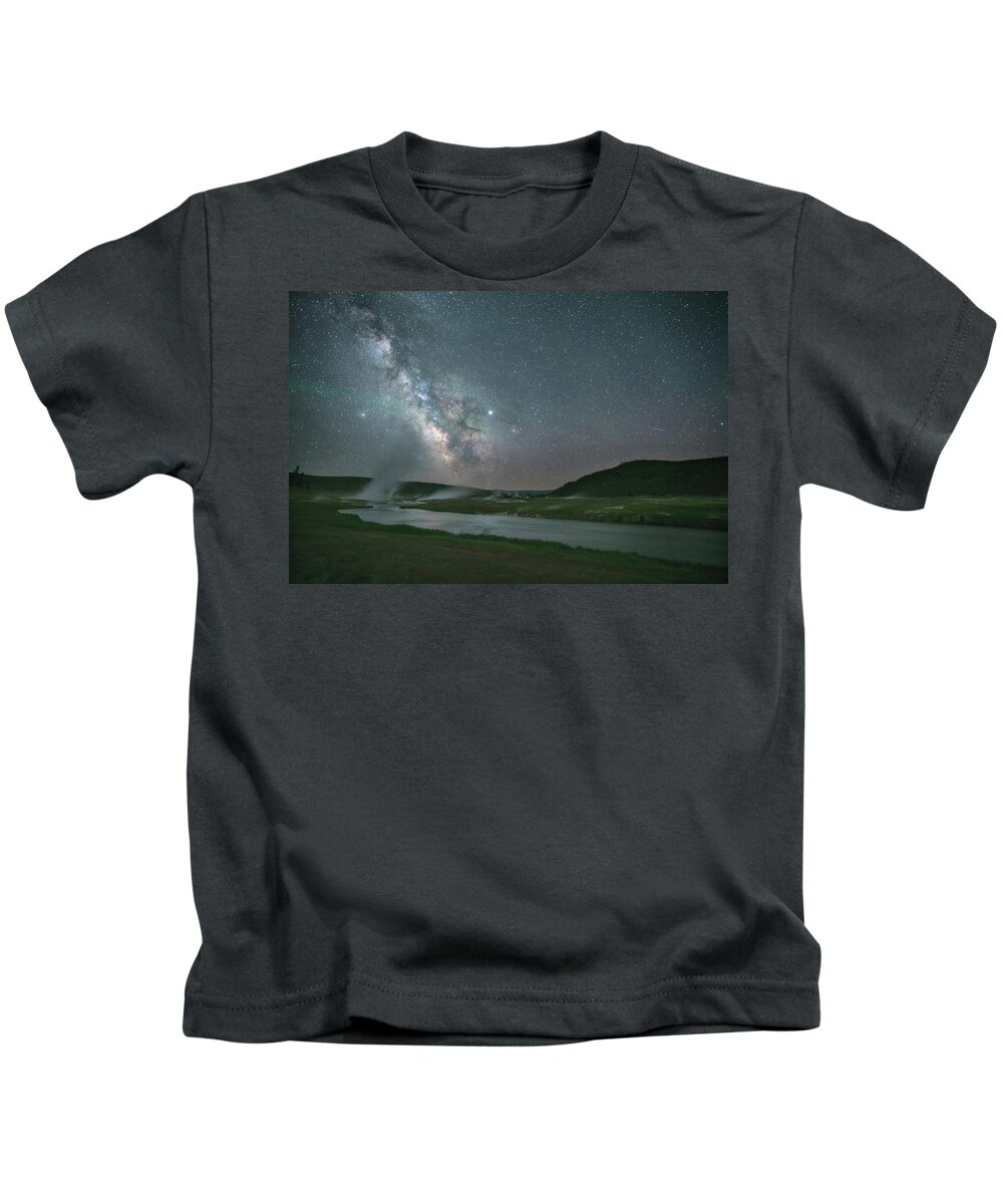 Firehole River Kids T-Shirt featuring the photograph Epic Milky Way in Yellowstone by Darrell DeRosia