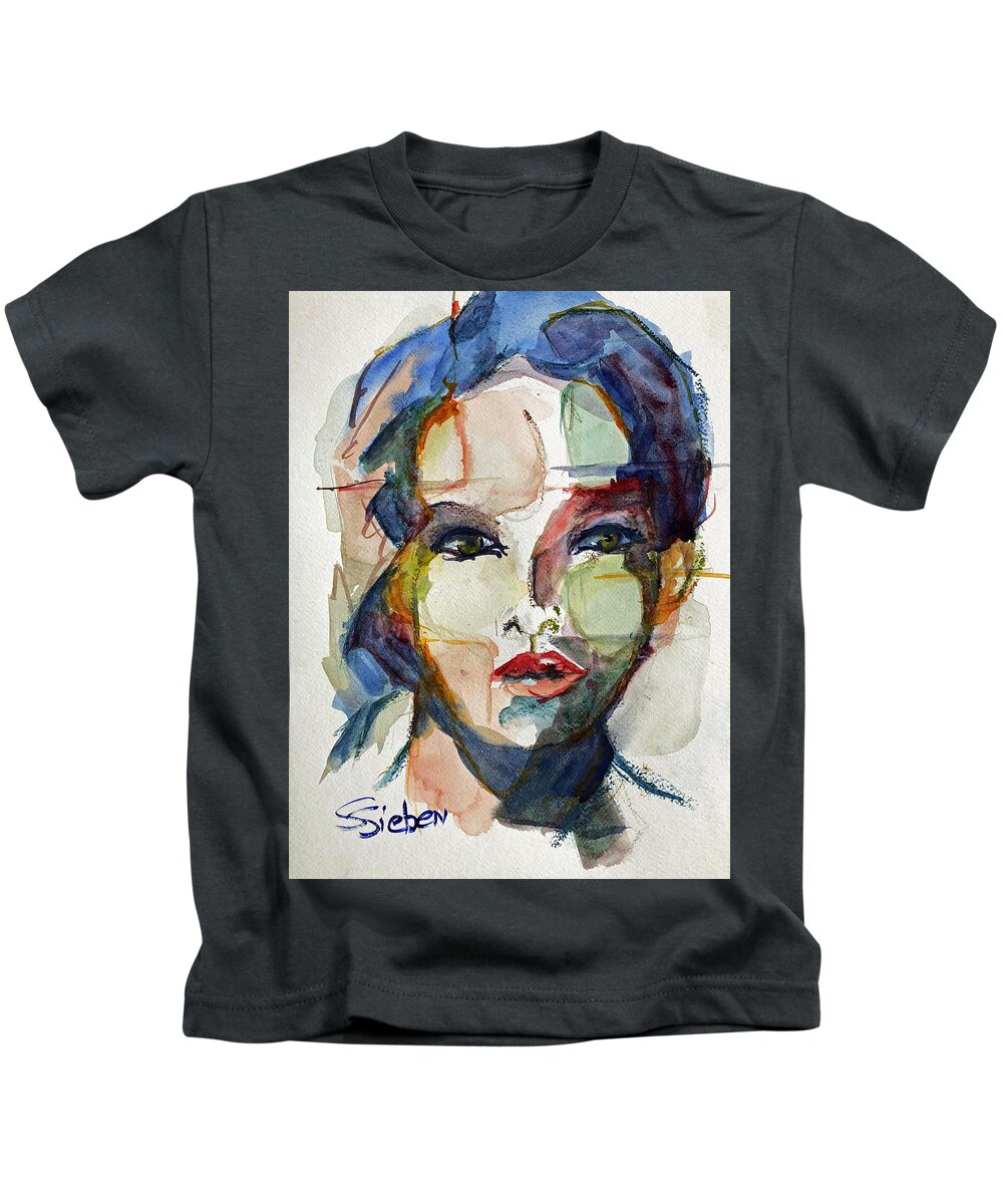 Portrait Kids T-Shirt featuring the painting Expectant by Sharon Sieben