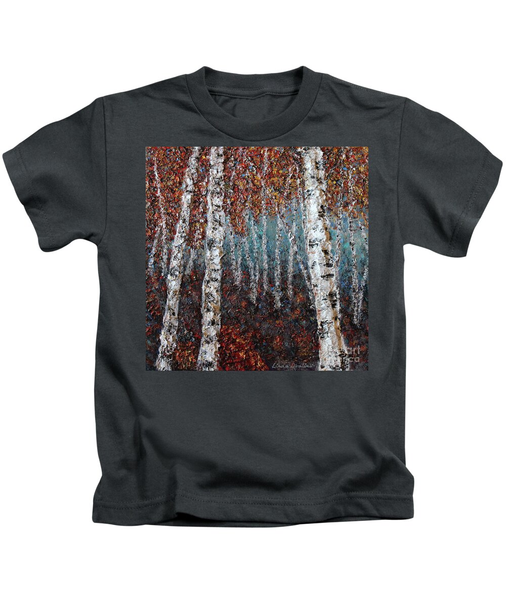 Trees Kids T-Shirt featuring the painting Fall Jewels by Linda Donlin