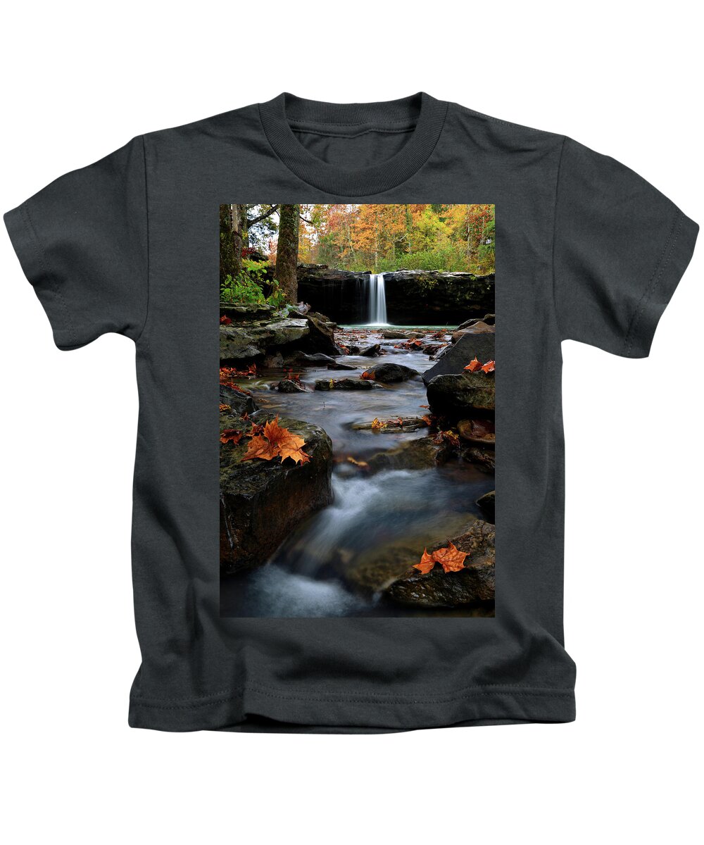 Waterfall Kids T-Shirt featuring the photograph Falling Water Falls in Autumn - Ozarks by William Rainey