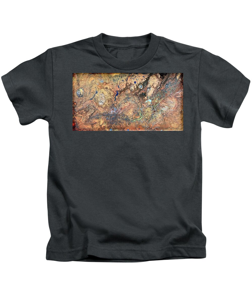 Fantasy Landscape Of Cosmic Event Kids T-Shirt featuring the painting Fantasy In Gold by David Euler