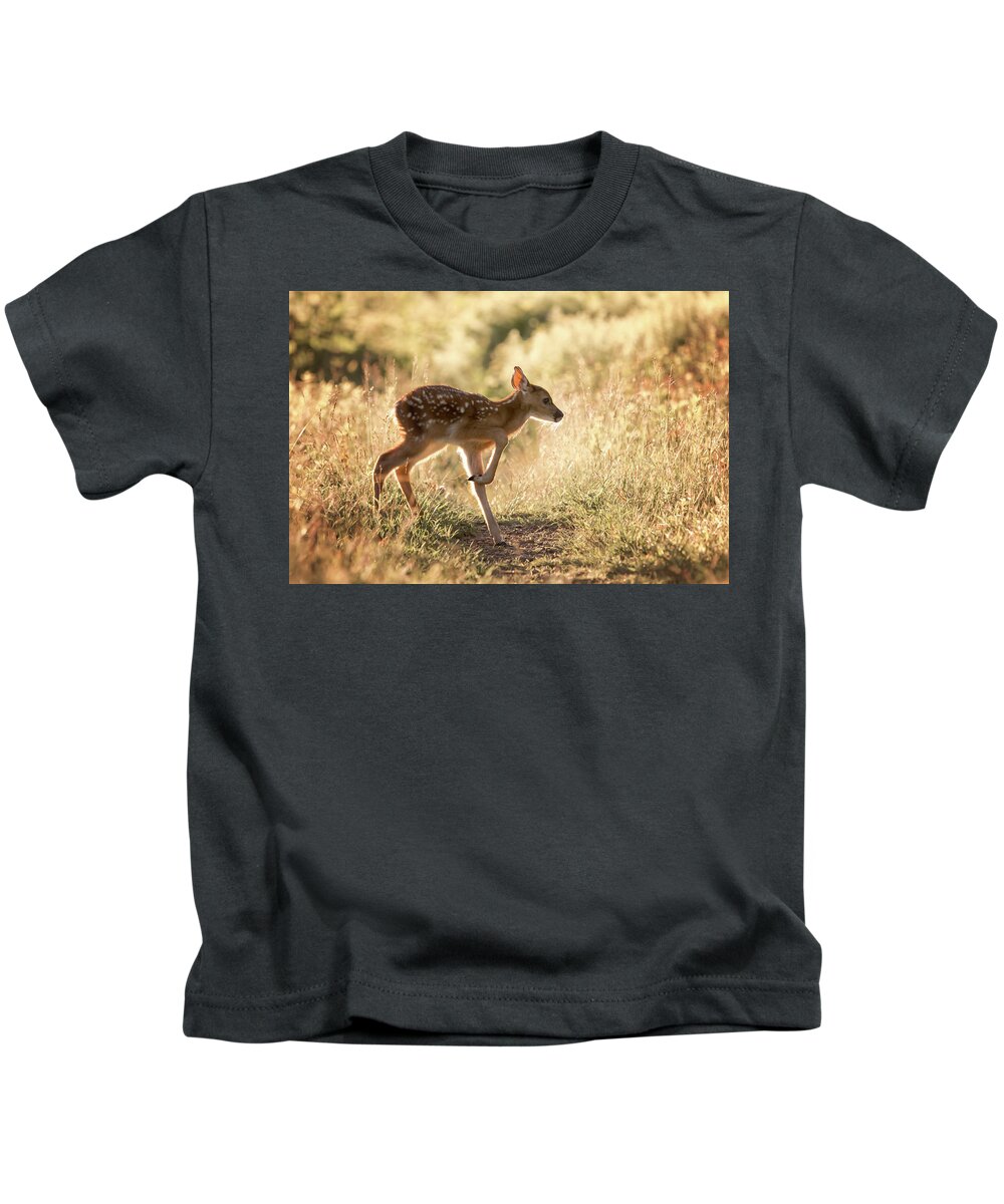 Shenandoah Kids T-Shirt featuring the photograph Fawn Crossing by Travis Rogers