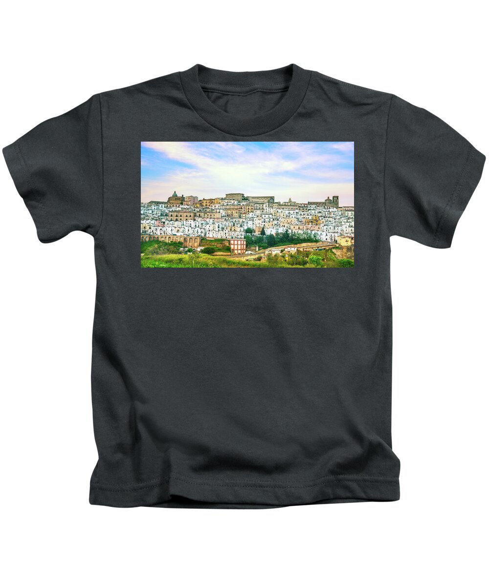 Ferrandina Kids T-Shirt featuring the photograph Ferrandina white town, Basilicata. by Stefano Orazzini