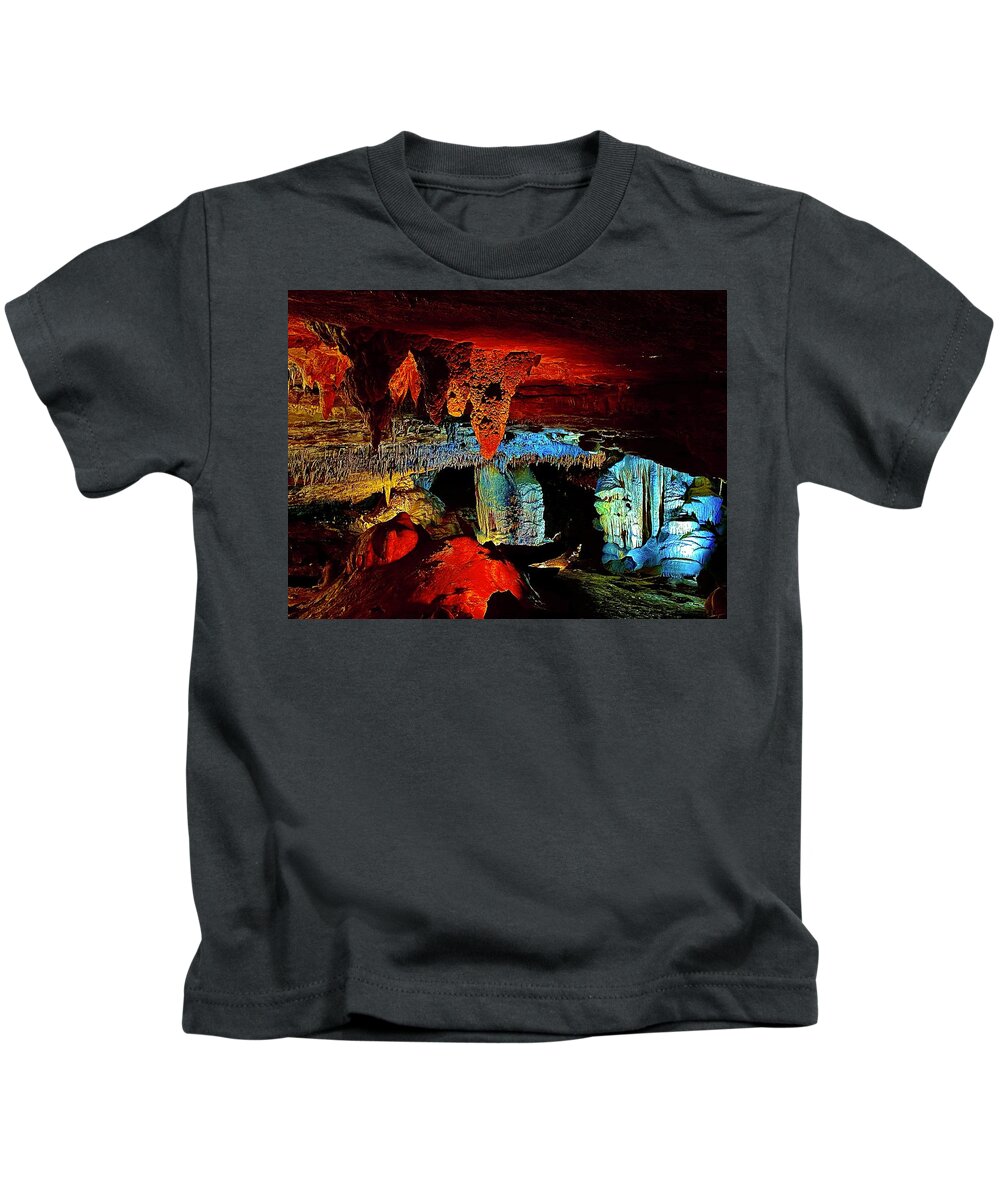Fire Kids T-Shirt featuring the photograph Fire and Ice in the Cave by Michael Oceanofwisdom Bidwell