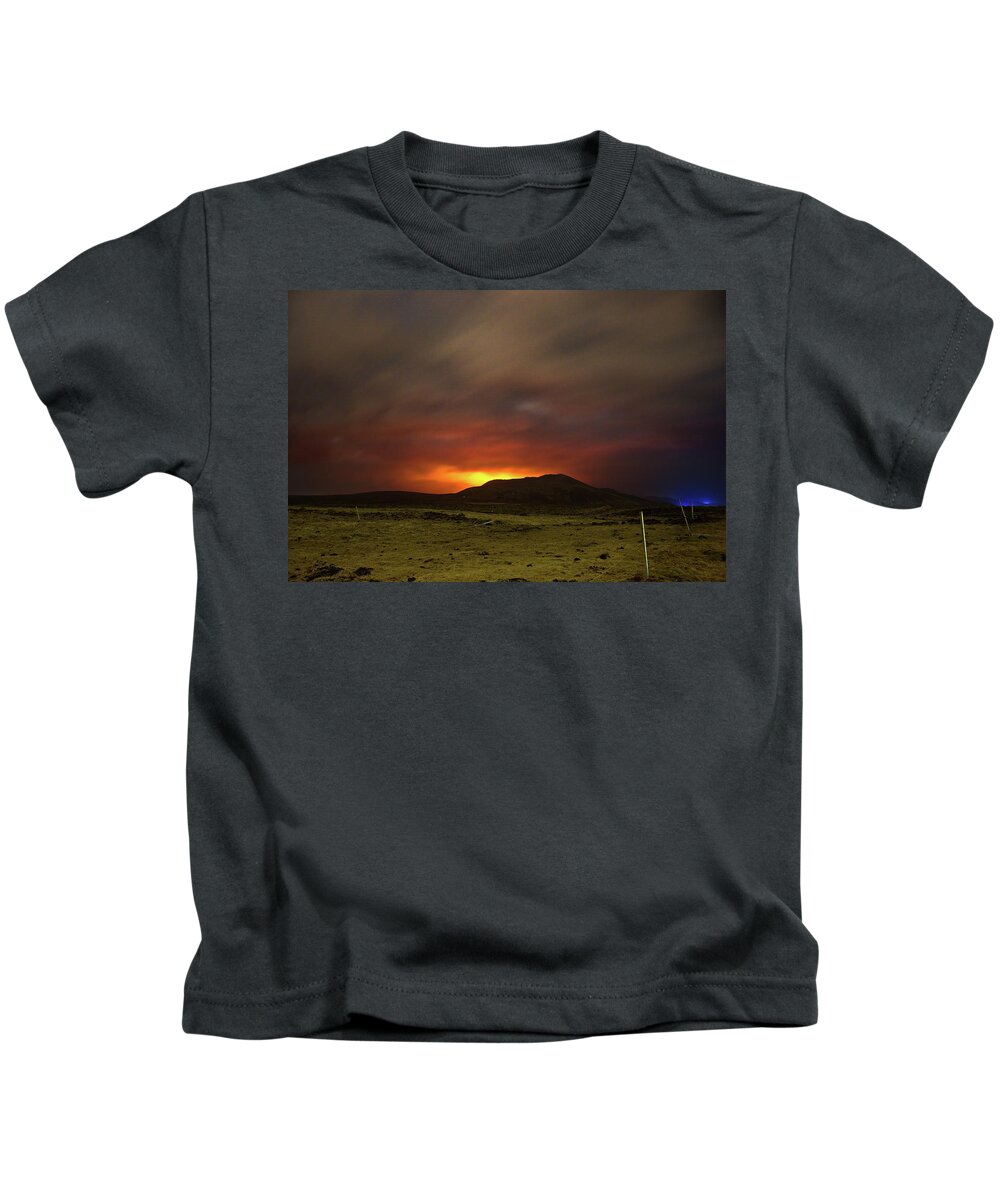 Volcano Kids T-Shirt featuring the photograph Fire at the farm by Christopher Mathews
