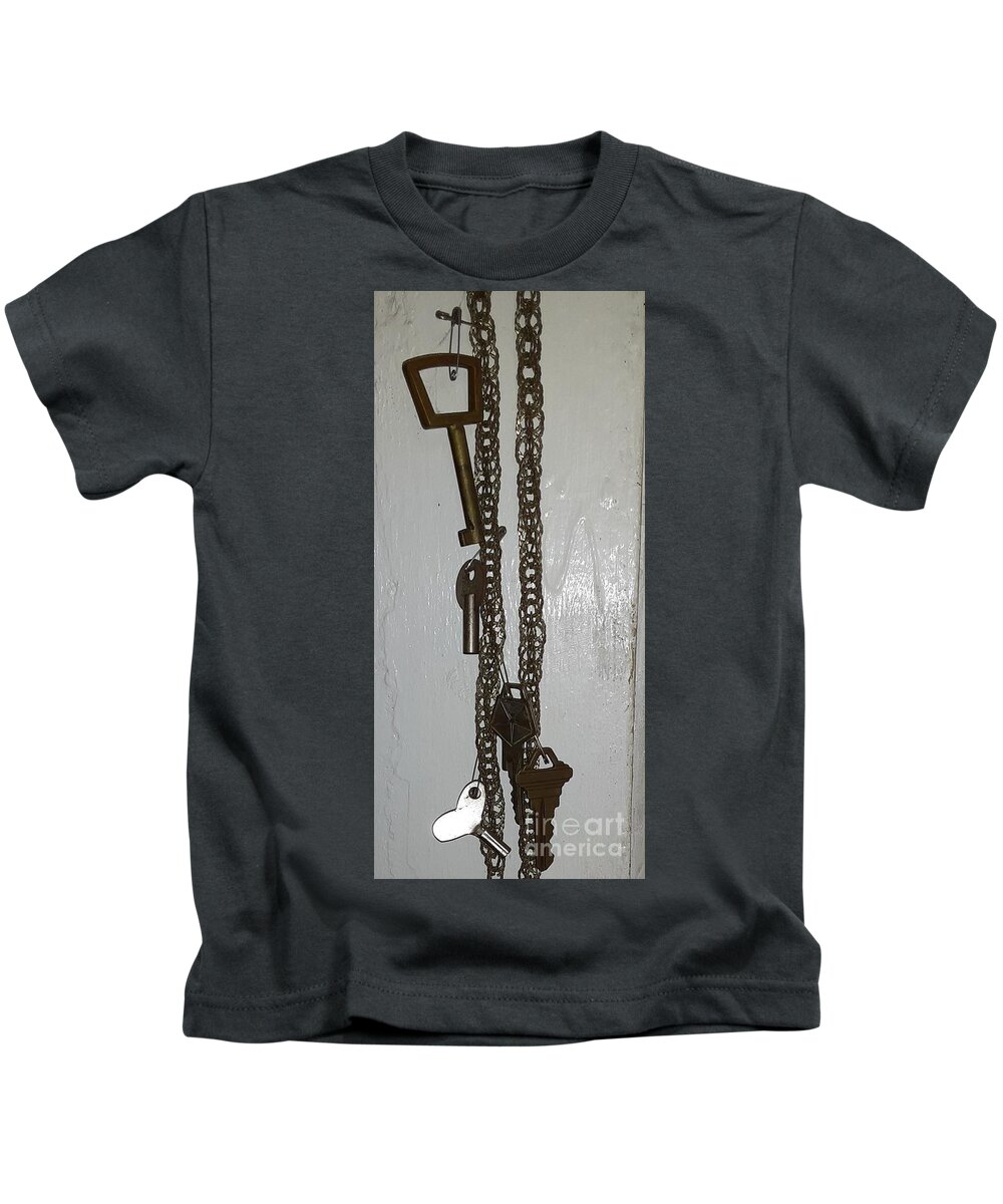 Keys Kids T-Shirt featuring the photograph Five Keys on the chain by Nancy Graham