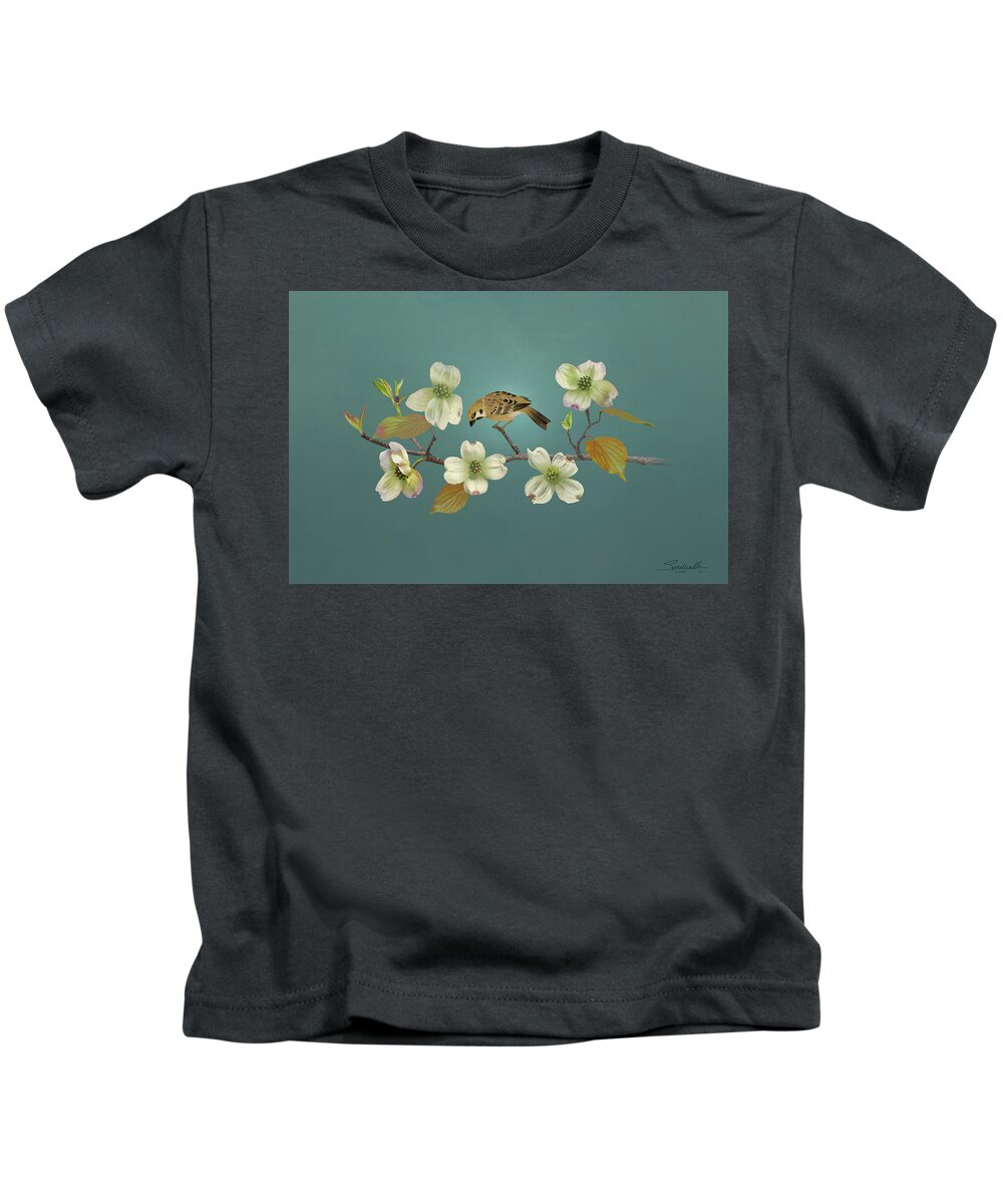 Dogwood Kids T-Shirt featuring the digital art Florida Dogwood and Sparrow by M Spadecaller
