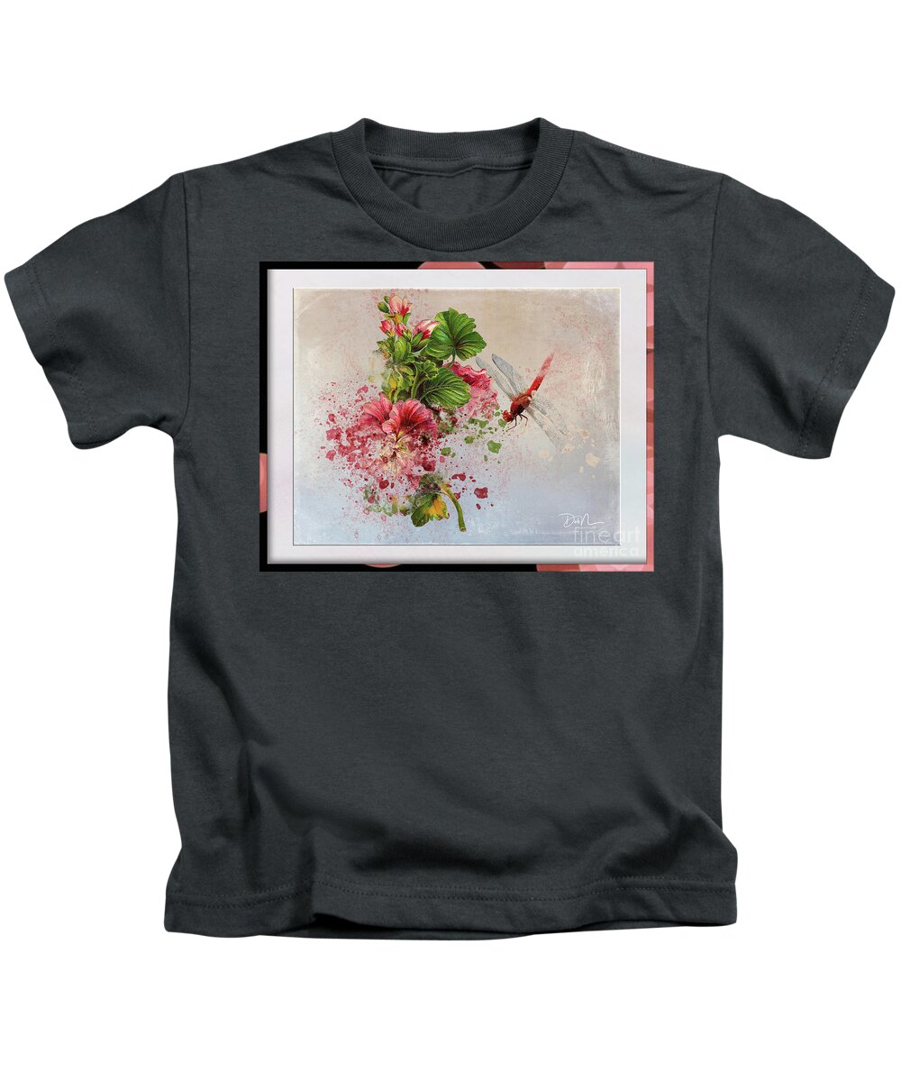 Flora Kids T-Shirt featuring the digital art Flower/Dragonfly Explosure by Deb Nakano