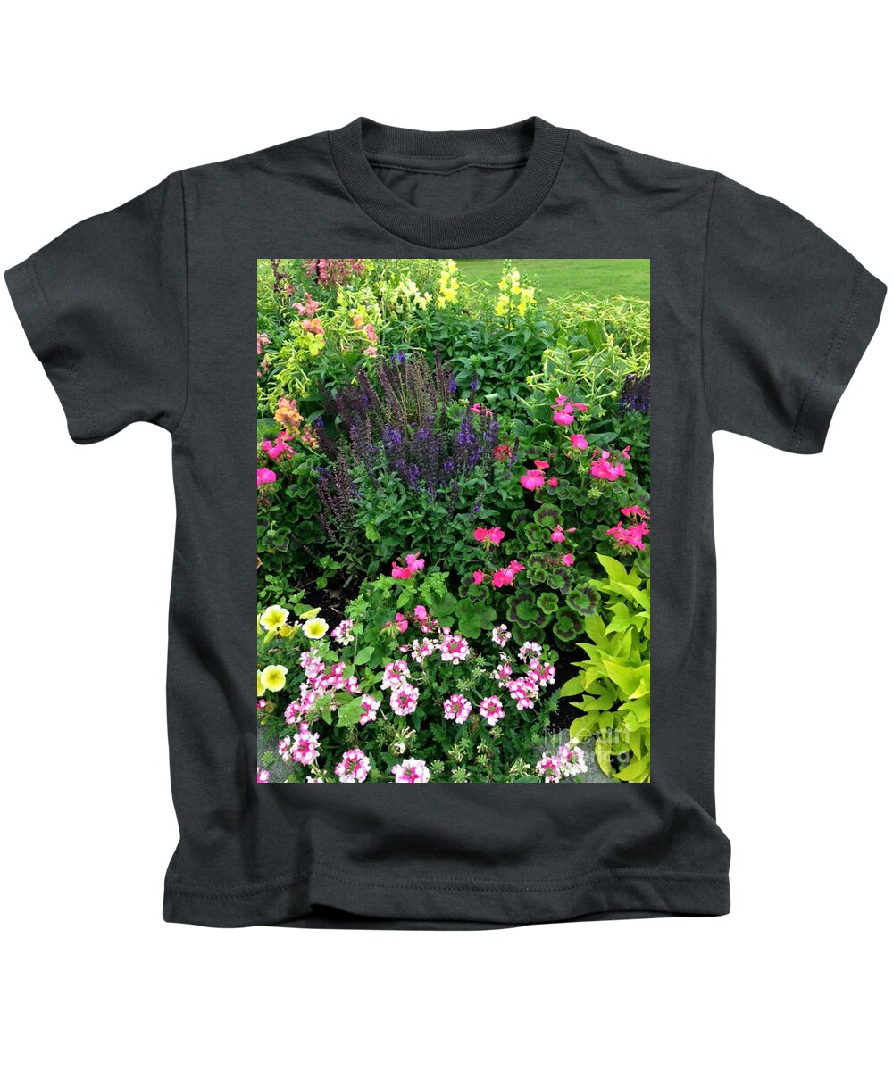 Flowers Kids T-Shirt featuring the photograph Flower Garden at the Park by Judy Dimentberg