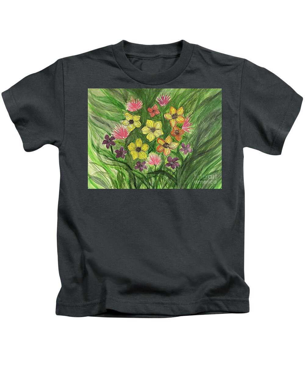 Flowers Kids T-Shirt featuring the mixed media Flowers by Lisa Neuman