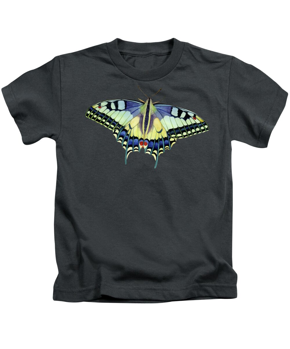 Butterfly Kids T-Shirt featuring the painting Flutter Away on Green by Hailey E Herrera