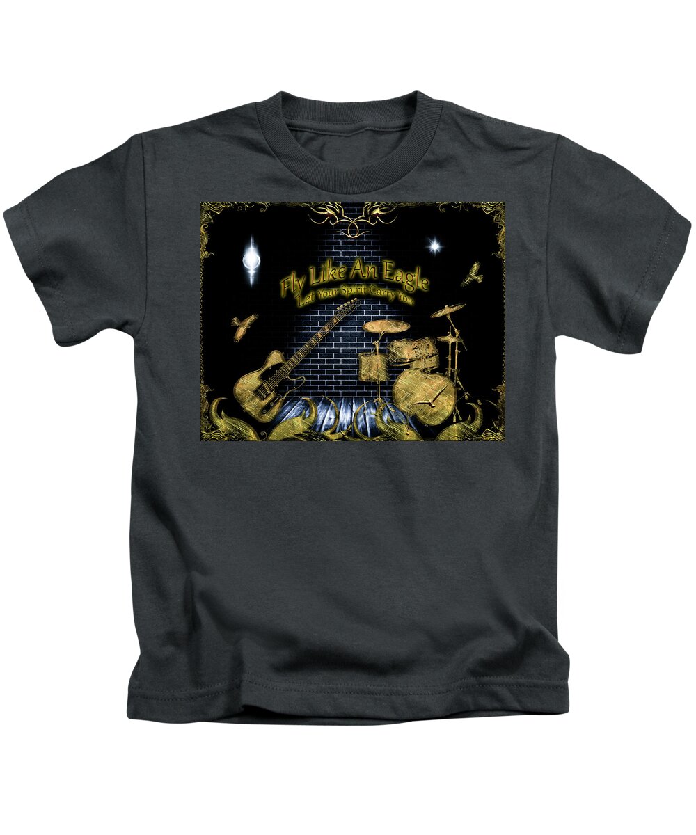 Rock Music Kids T-Shirt featuring the digital art Fly Like An Eagle by Michael Damiani
