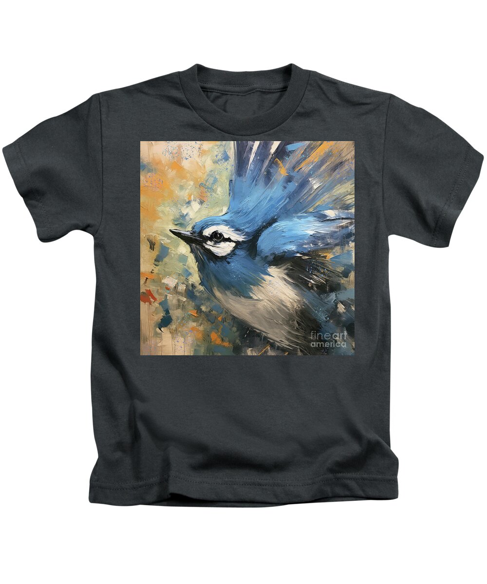 Blue Jay Kids T-Shirt featuring the painting Fly Little Blue Jay by Tina LeCour