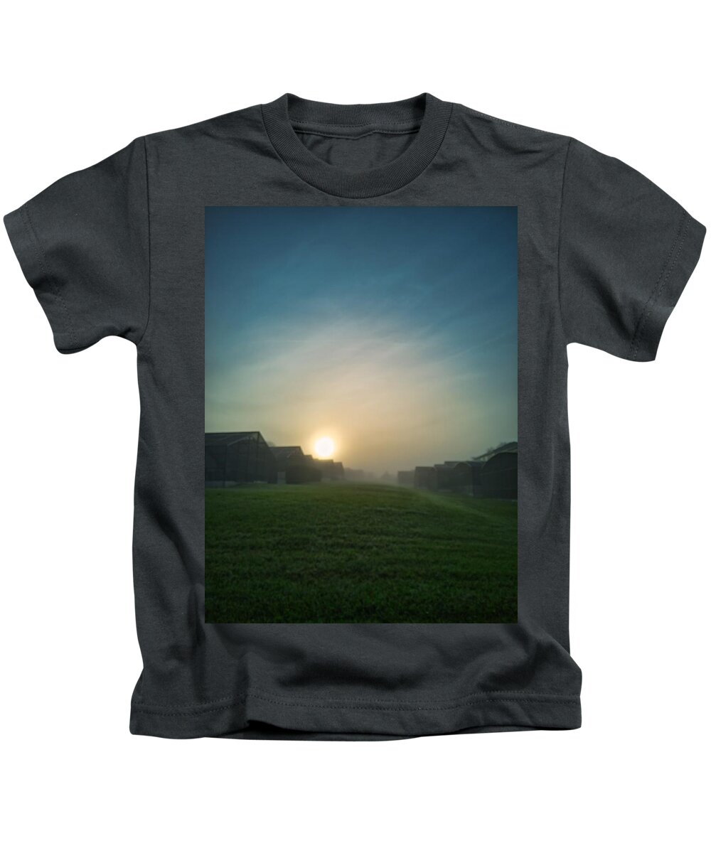 Sunset Kids T-Shirt featuring the photograph Foggy Morning Suburbia by Portia Olaughlin