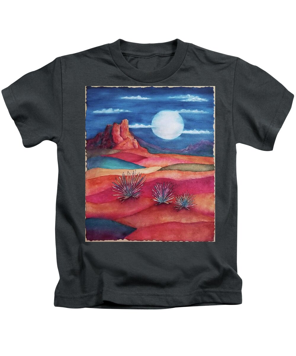 Landscape Kids T-Shirt featuring the mixed media Follow the Moon by Terry Ann Morris