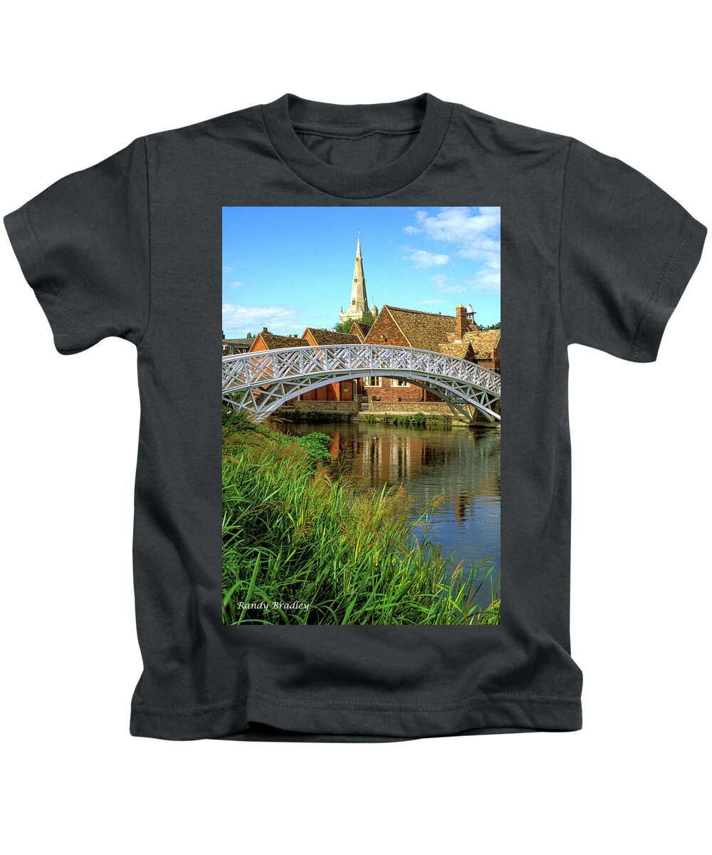 Summer Bridge Kids T-Shirt featuring the photograph Foot Bridge in England by Randy Bradley