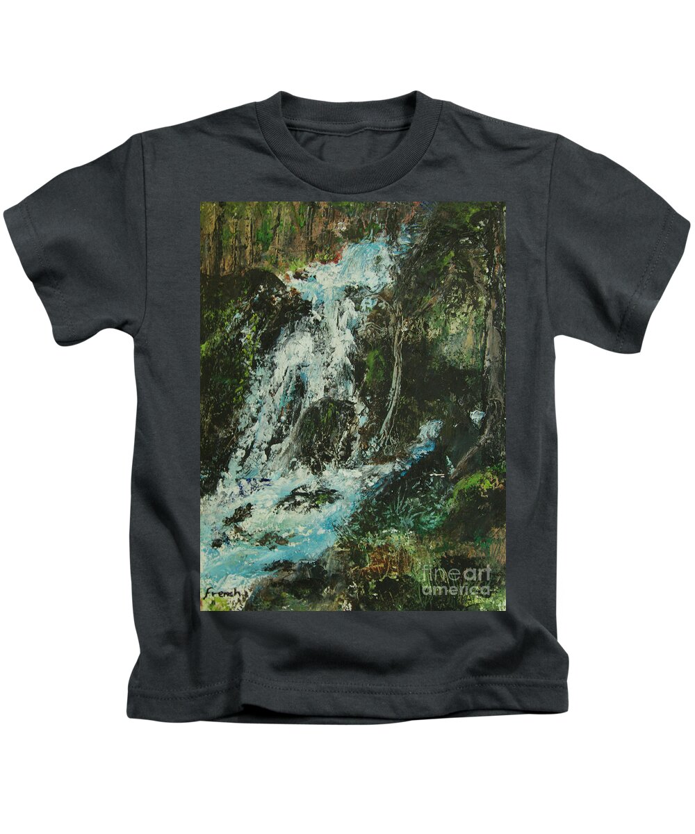Landscape Kids T-Shirt featuring the painting Forest Cascade by Jeanette French