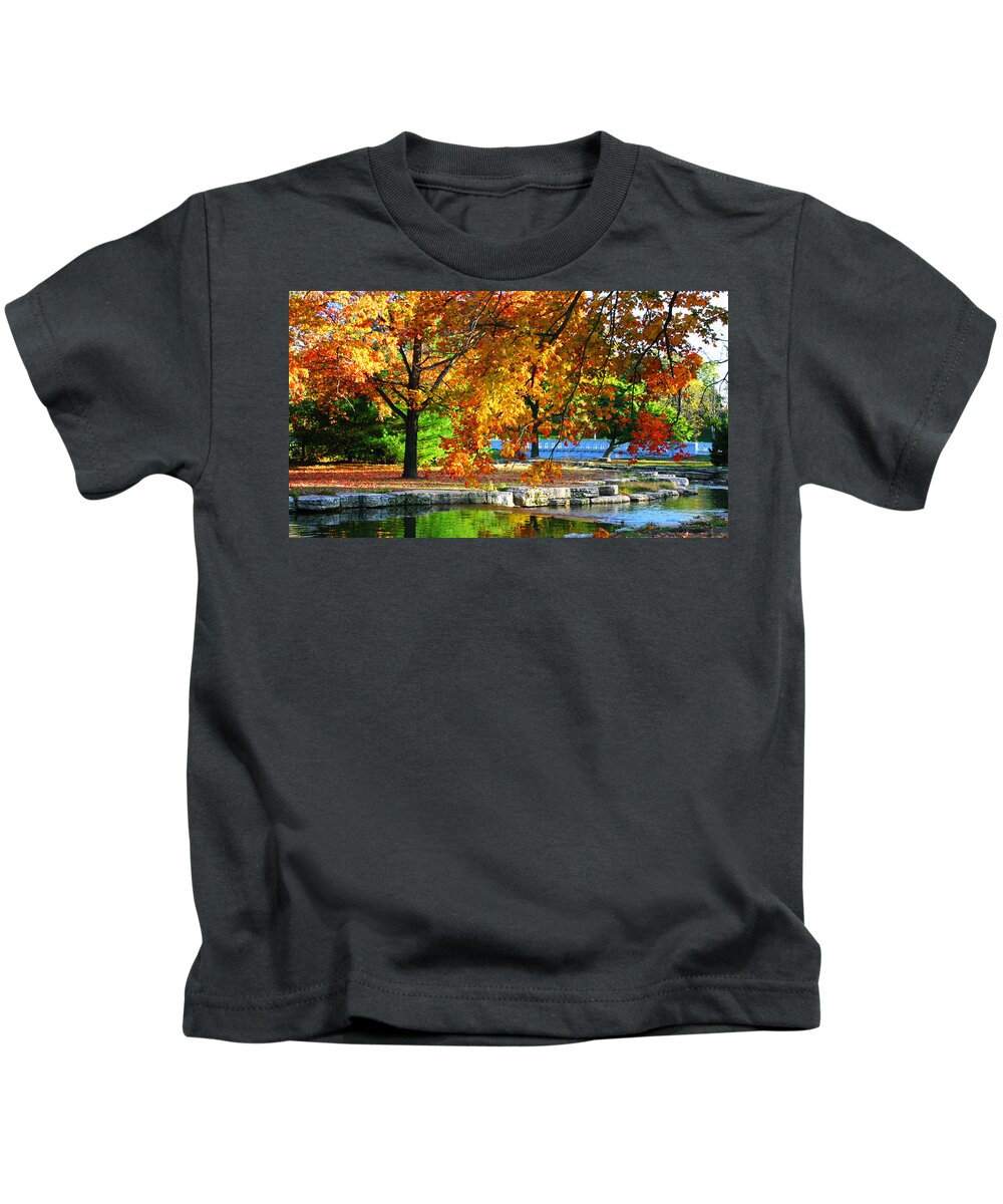 Landscape Kids T-Shirt featuring the photograph Forest Park Fall Trees Color Stream Landscape by Patrick Malon