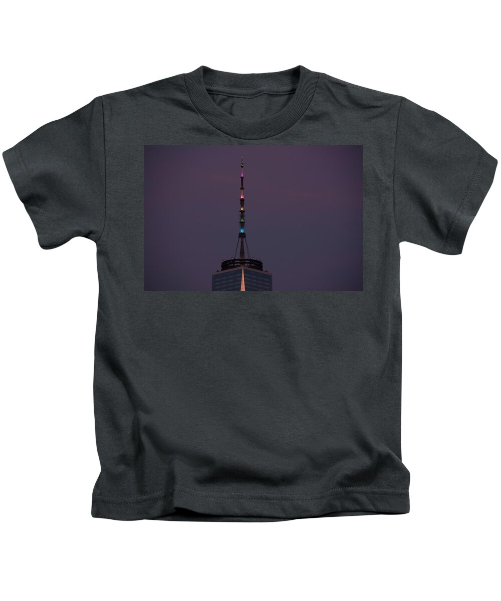Freedom Tower Kids T-Shirt featuring the photograph Freedowm Tower in Rainbow Colors by Alina Oswald