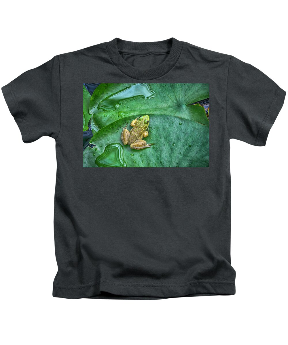 Frog Kids T-Shirt featuring the photograph Frog on a Pad by WAZgriffin Digital