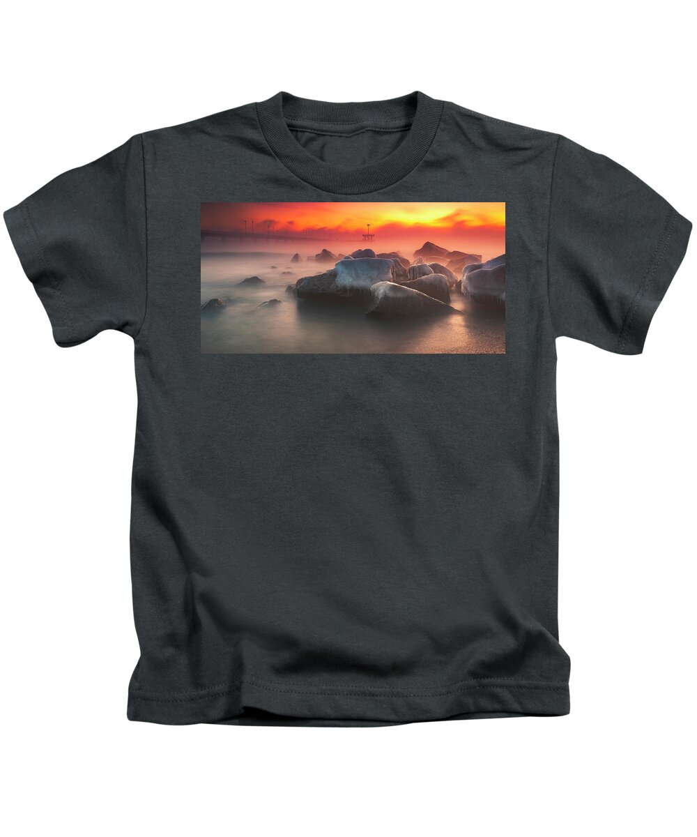 Black Sea Kids T-Shirt featuring the photograph Frozen Seacoast by Evgeni Dinev