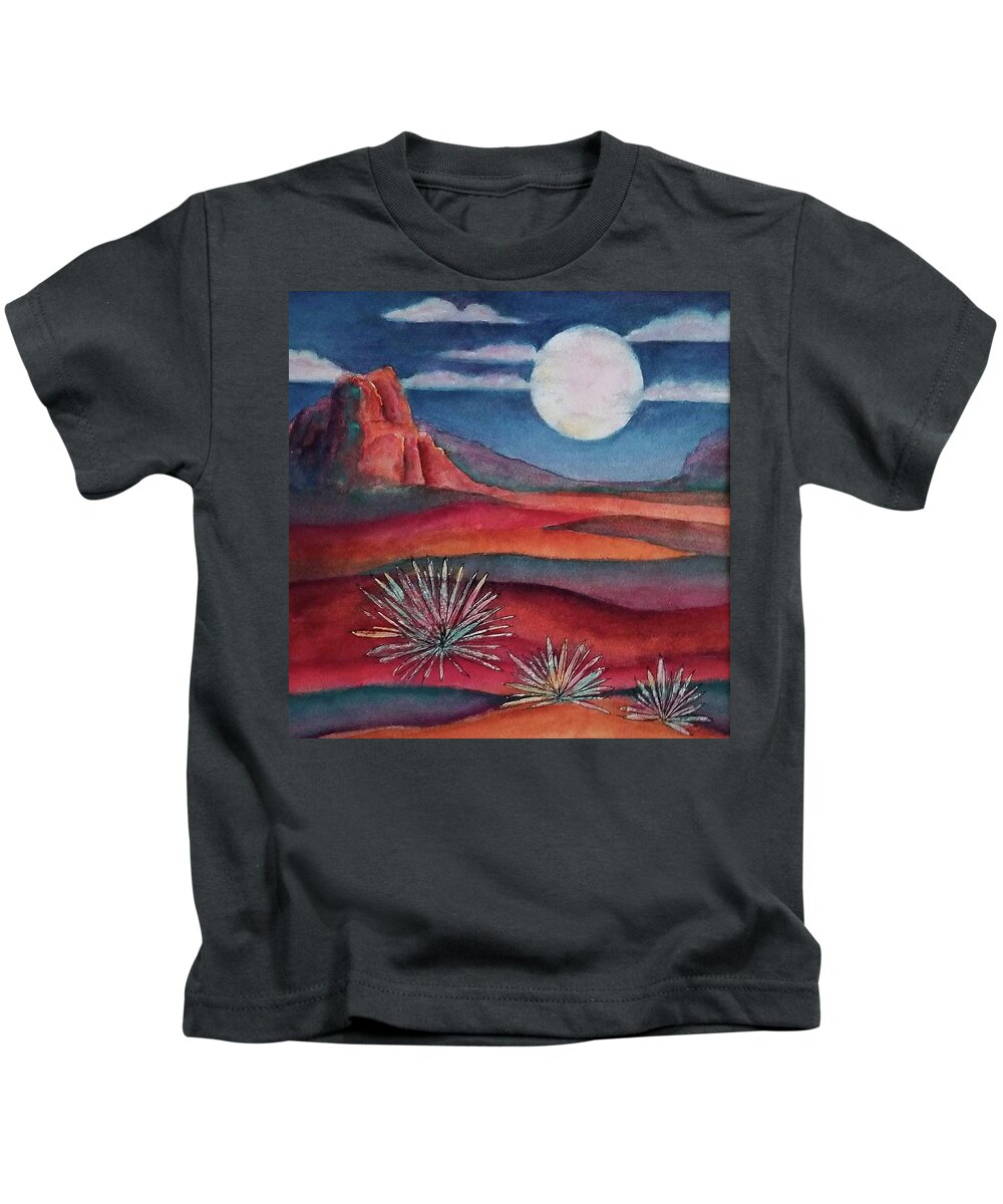 Landscape Kids T-Shirt featuring the mixed media Full Desert Moon by Terry Ann Morris