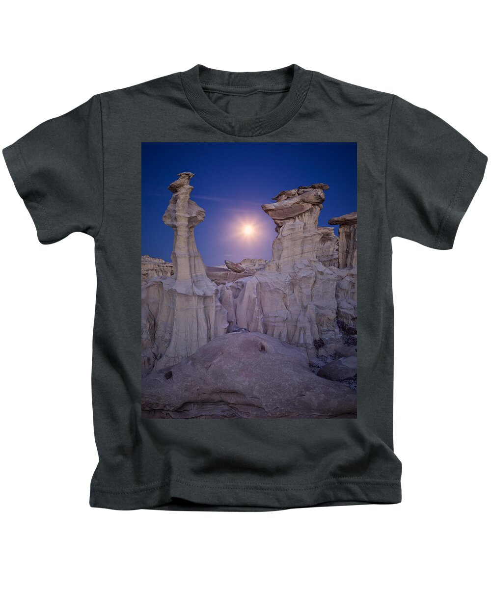 New Mexico Kids T-Shirt featuring the photograph Full Moon over Badlands by Peter Boehringer