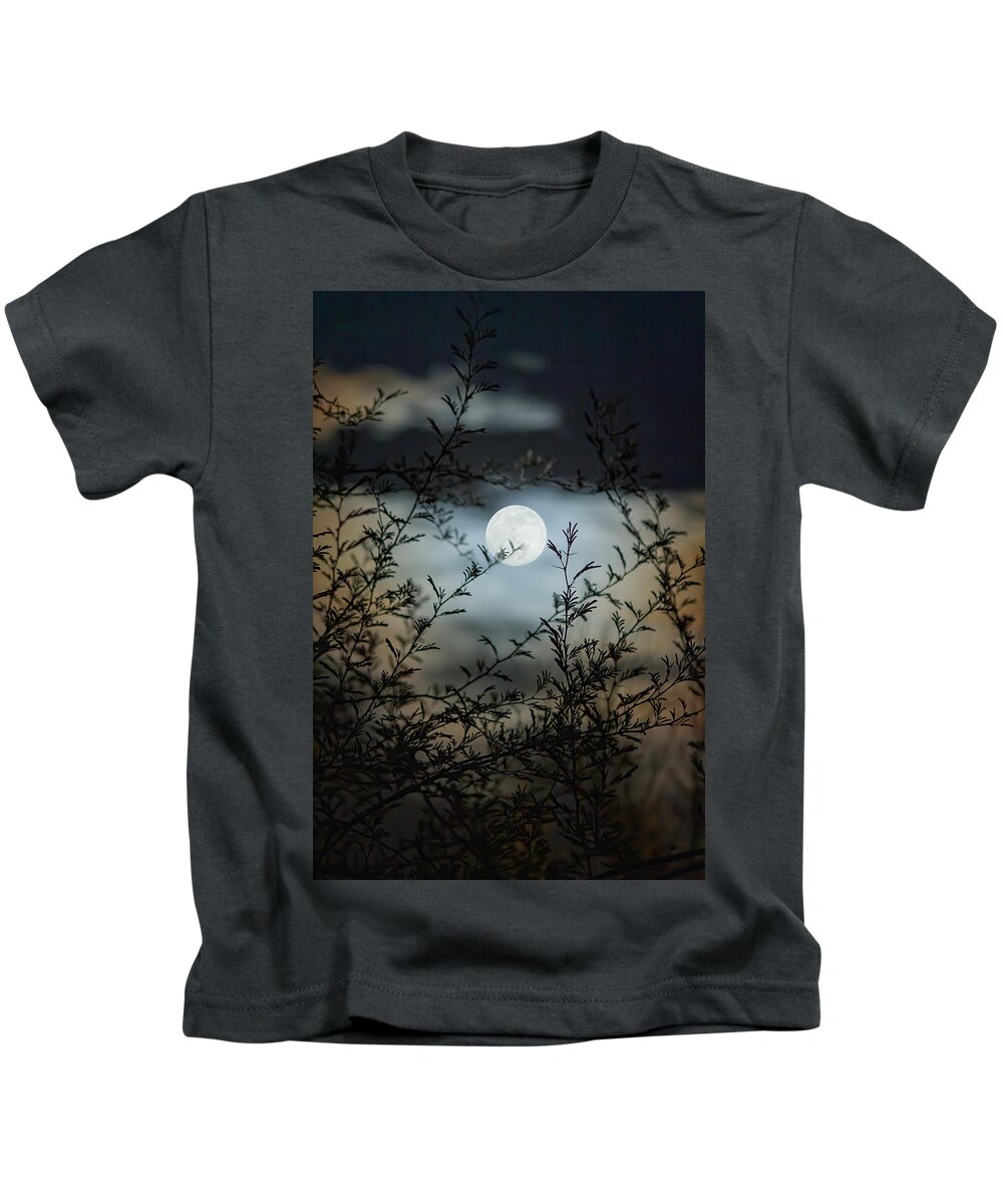 Arizona Kids T-Shirt featuring the photograph Full Moon Through Mesquite Branches by Teresa Wilson