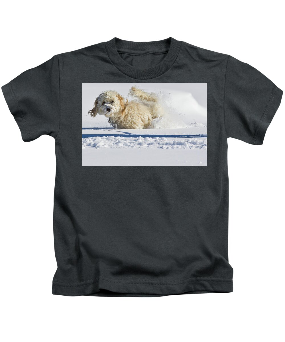 Fun In The Snow Kids T-Shirt featuring the photograph Fun in the snow by Tatiana Travelways