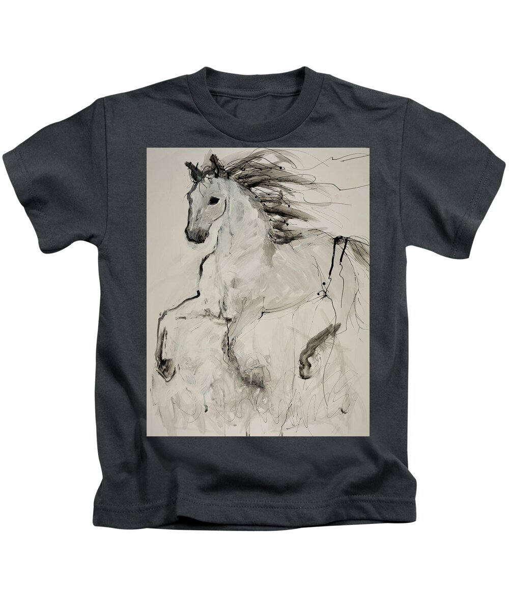 Wild Horse Kids T-Shirt featuring the painting Galloping by Elizabeth Parashis