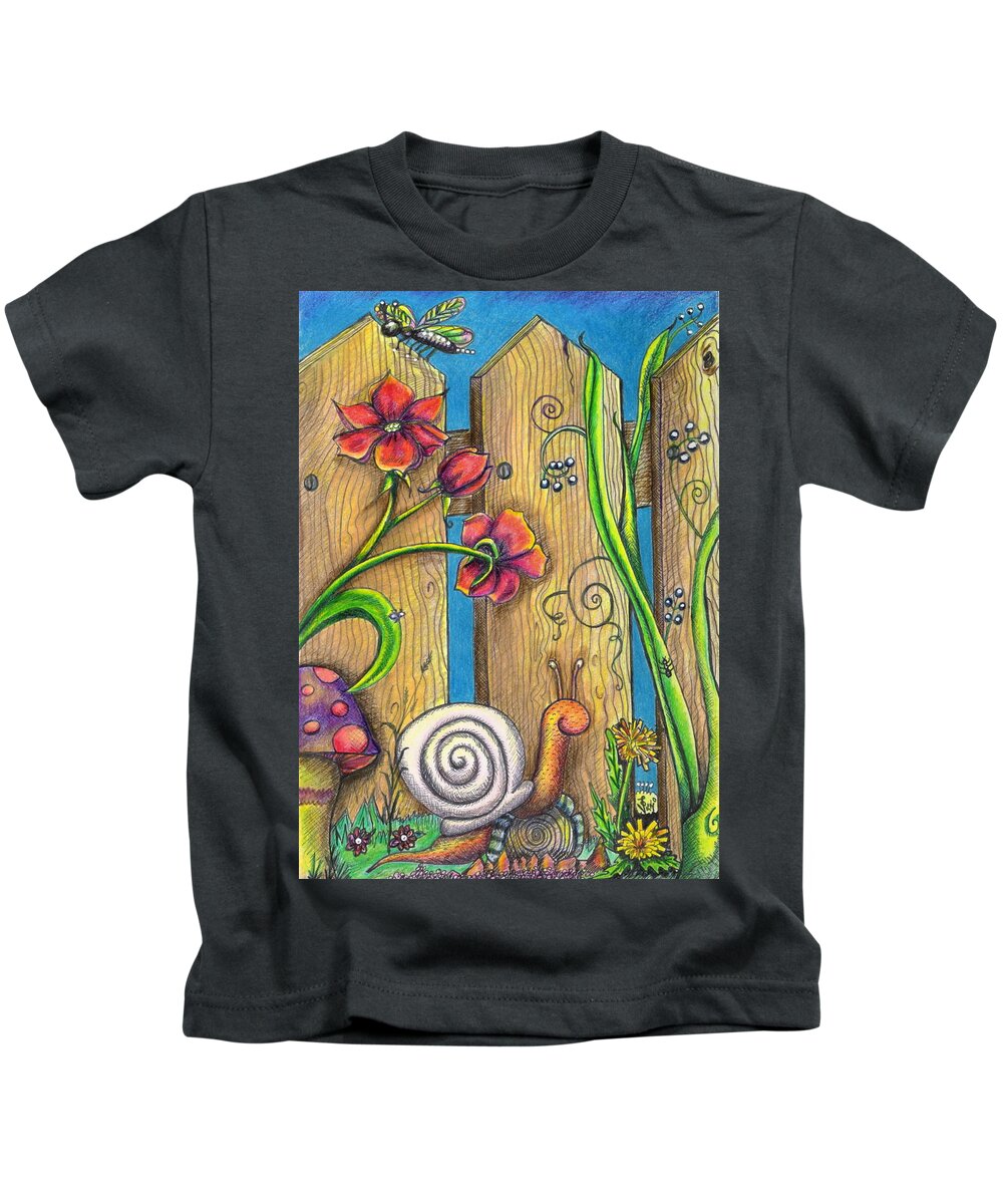 Garden Kids T-Shirt featuring the drawing Garden Fence by Vicki Noble