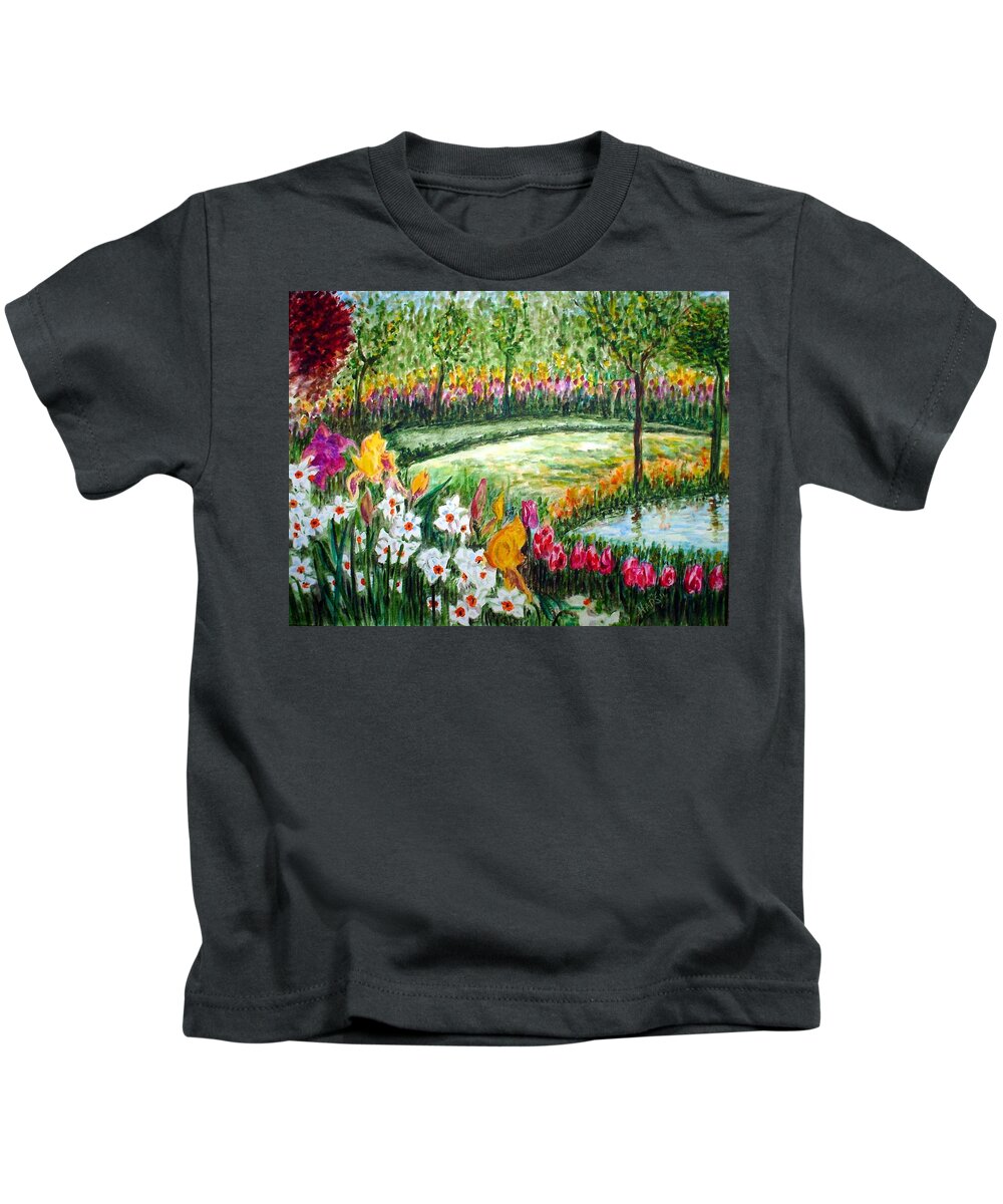 Landscape Kids T-Shirt featuring the painting Garden by Harsh Malik