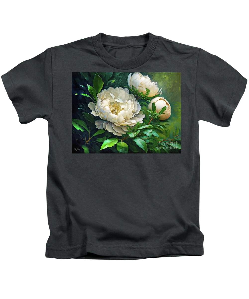 White Peony Kids T-Shirt featuring the painting Garden White Peonies by Tina LeCour